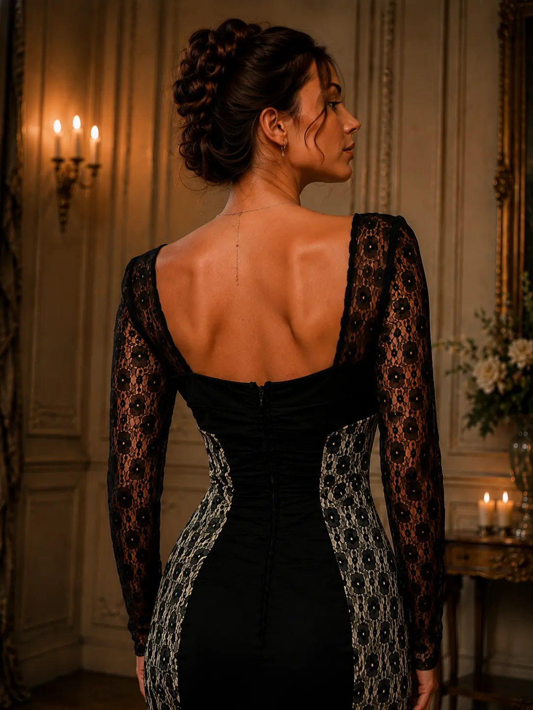 Isadora — made-to-measure evening gown in Black, back detail