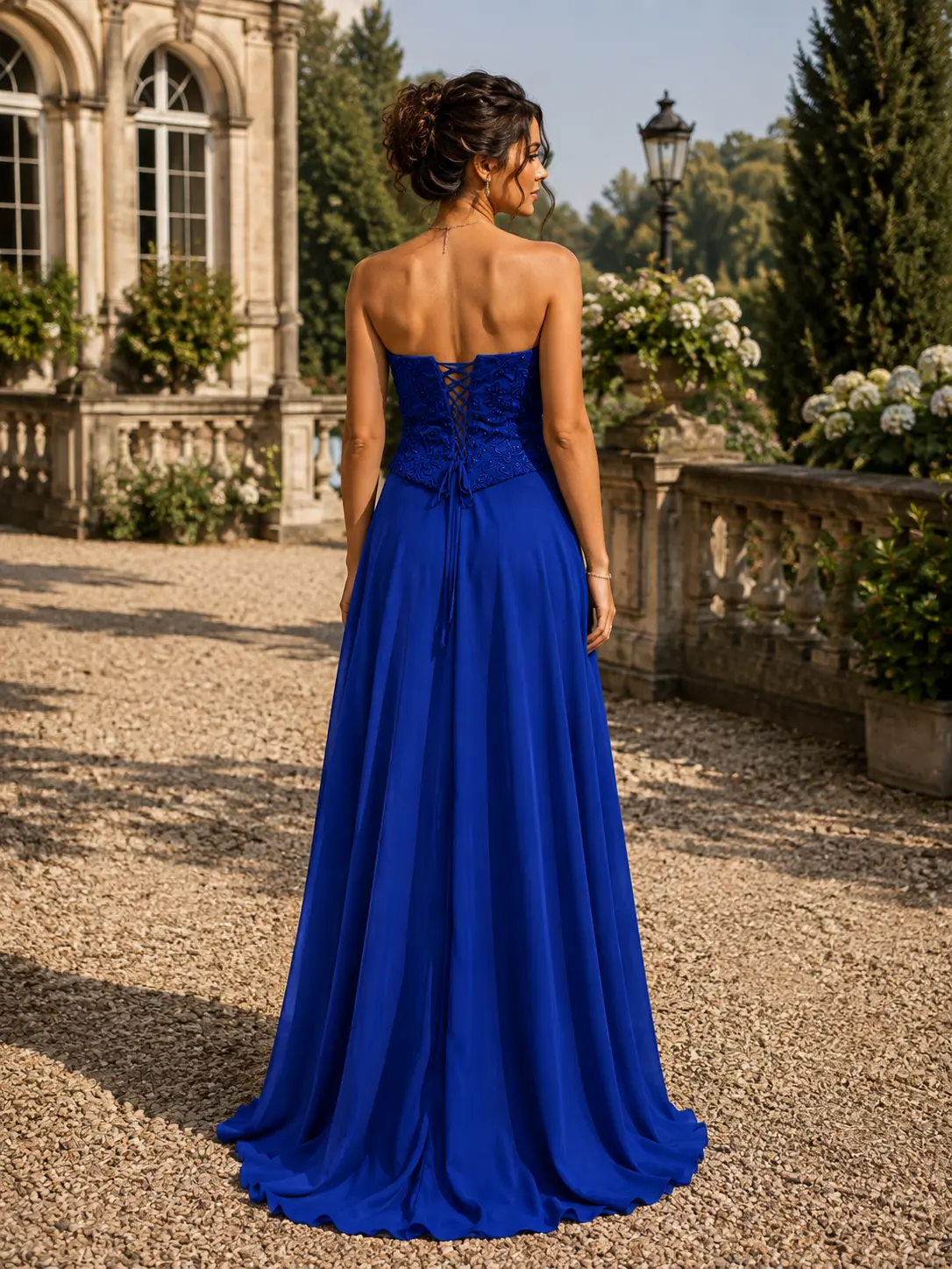 Arielle — made-to-measure evening gown in Royal Blue, back view