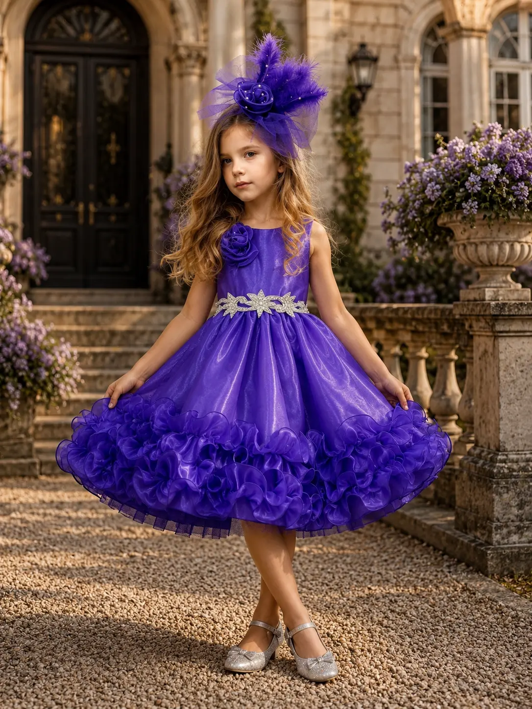 Violette — made-to-measure girls’ occasion dress in Purple, front view