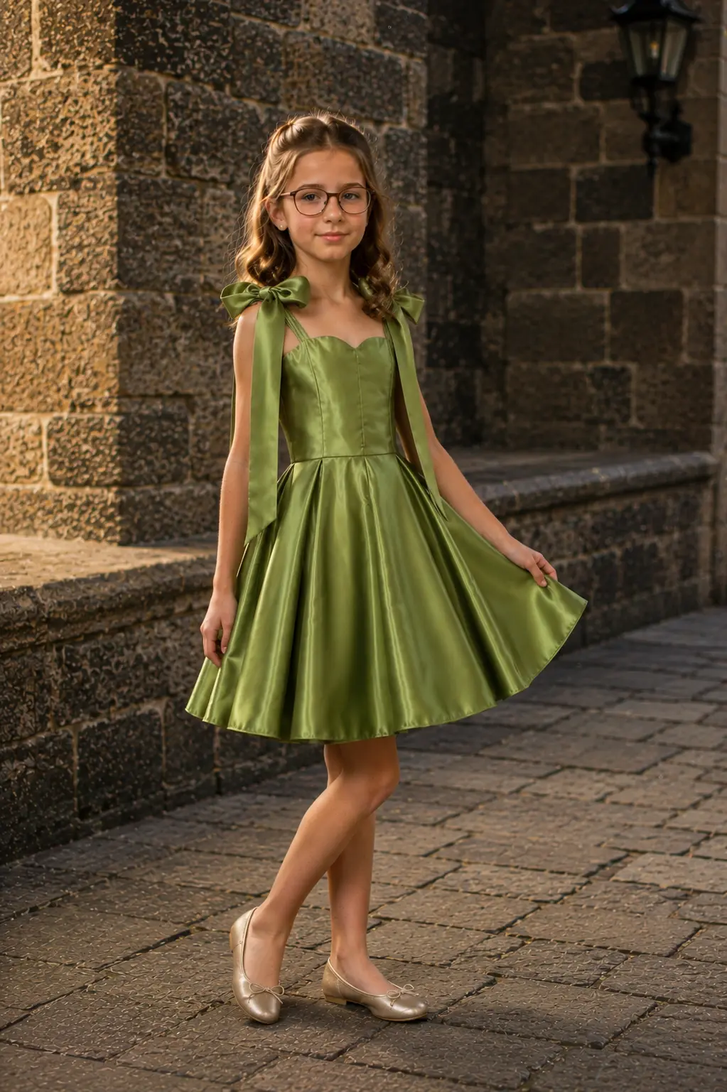 Lucienne — made-to-measure girls’ occasion dress in Aqua, front view