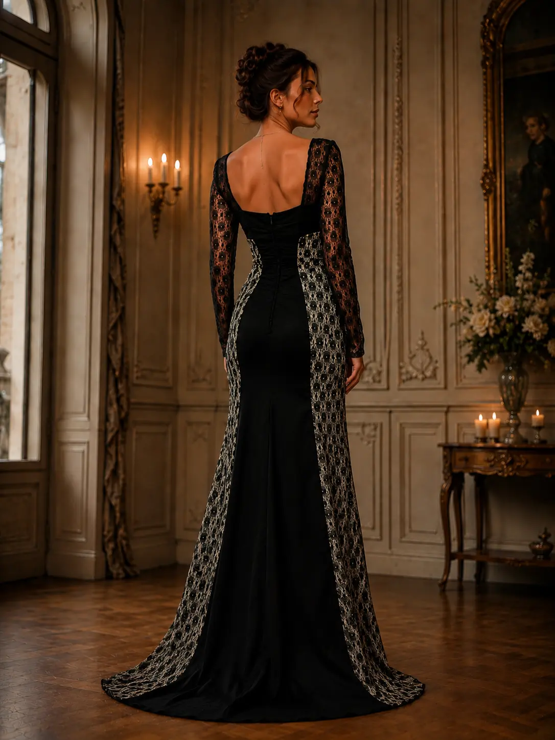 Isadora — made-to-measure evening gown in Black, back view